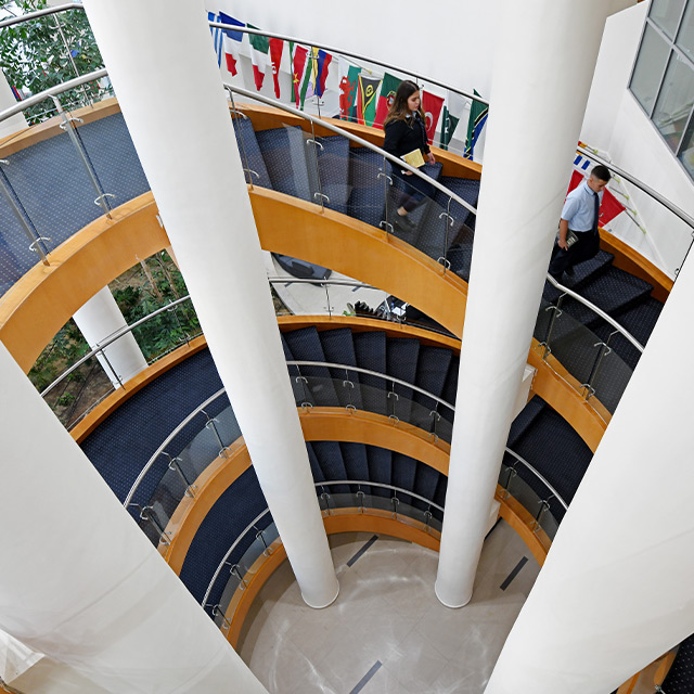 Spiral staircase at the centre of the school