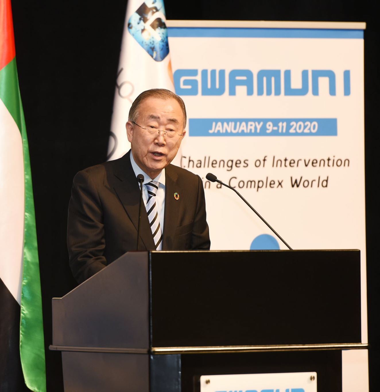 Ban Ki Moon at podium at GWA MUN 2020